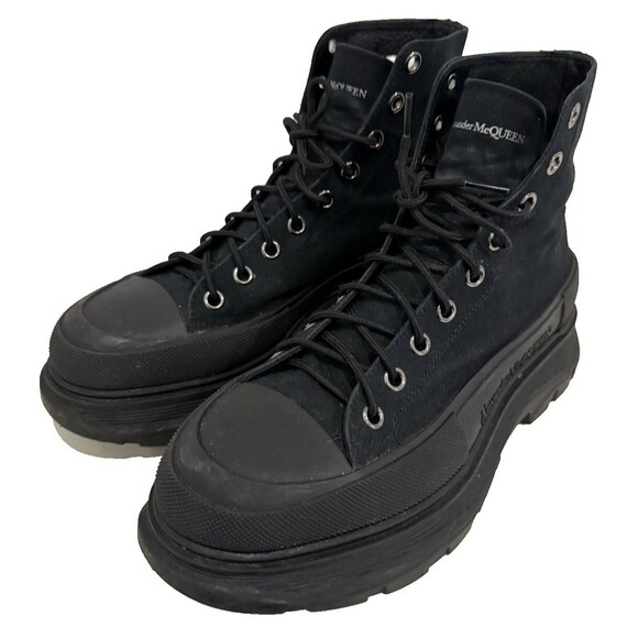 Alexander McQueen Black Canvas High Top Boots Chunky Lug Sole Sneakers EU 43.5 main image 4